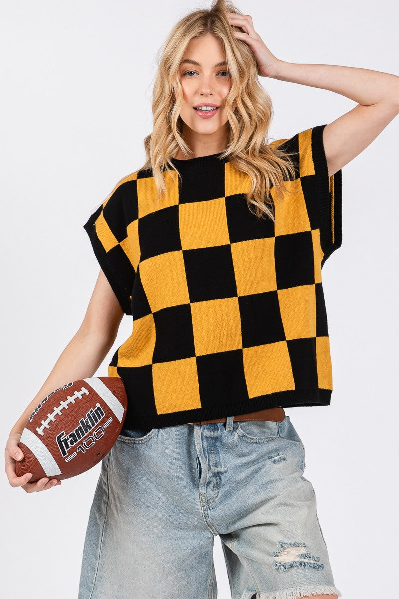 Black and Gold Checker Sweater Vest