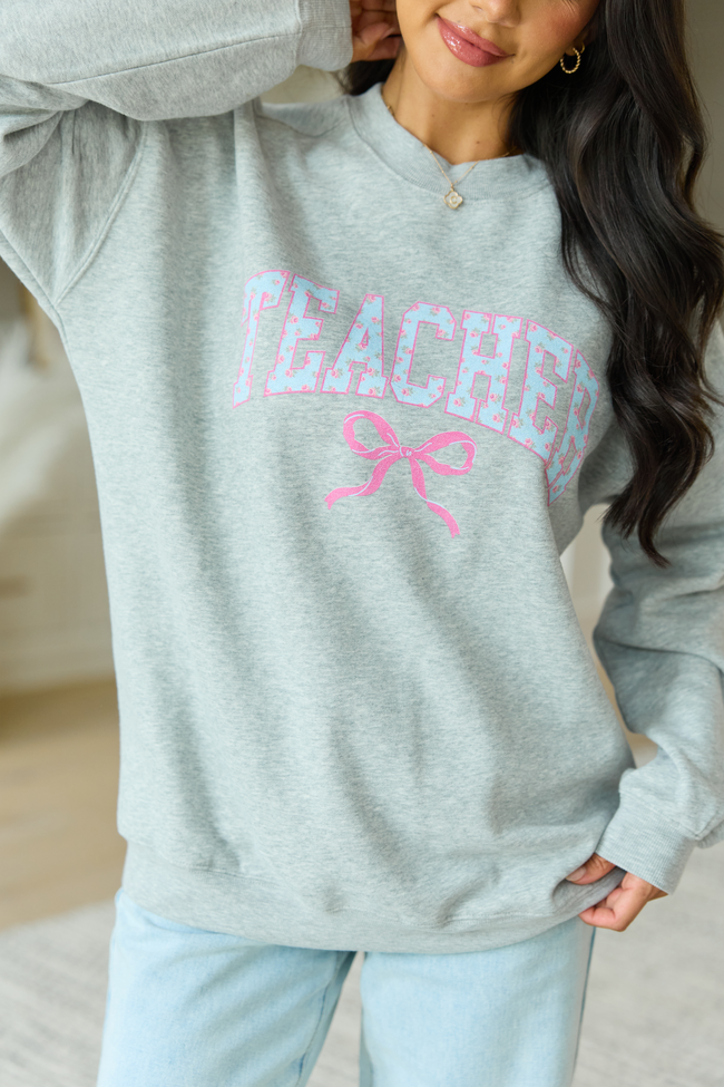 Teacher Block Florals Light Grey Graphic Sweatshirt