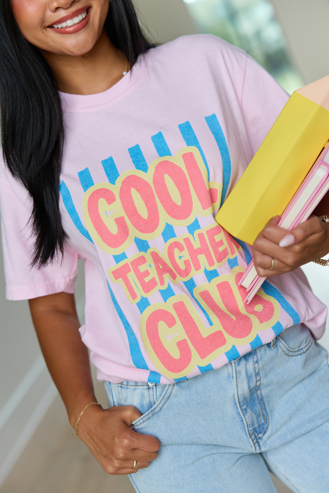 Cool Teacher Club Striped Light Pink Graphic Tee