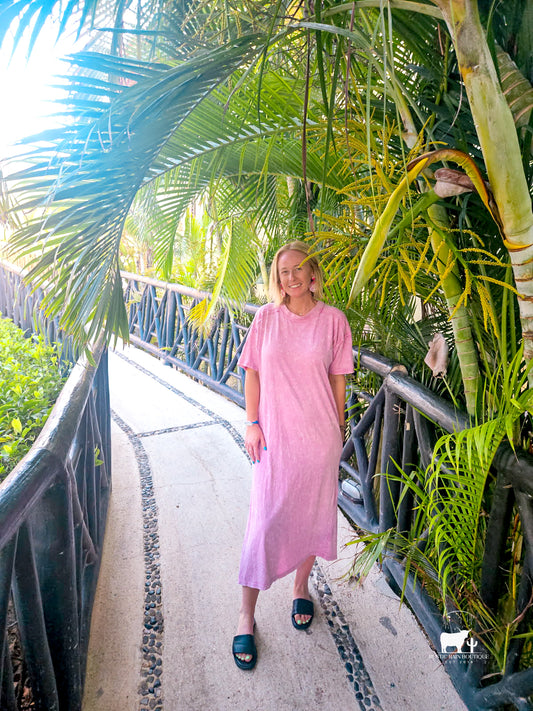 Mineral Washed Casual Comfy Midi Dress: ORCHID