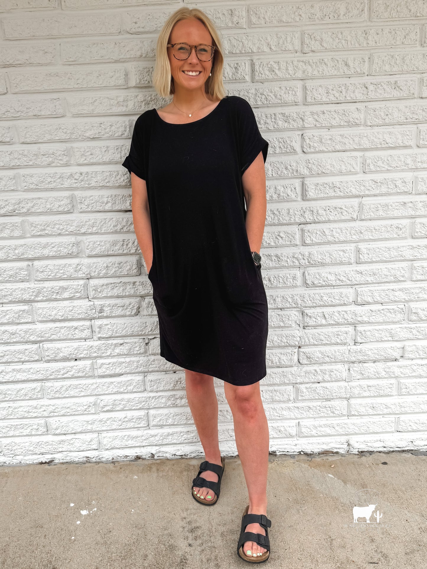 Zenana Rolled Short Sleeve Round Neck Dress