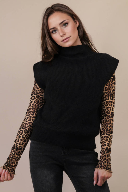 Soft Knit Sweater Vest Top: BLACK