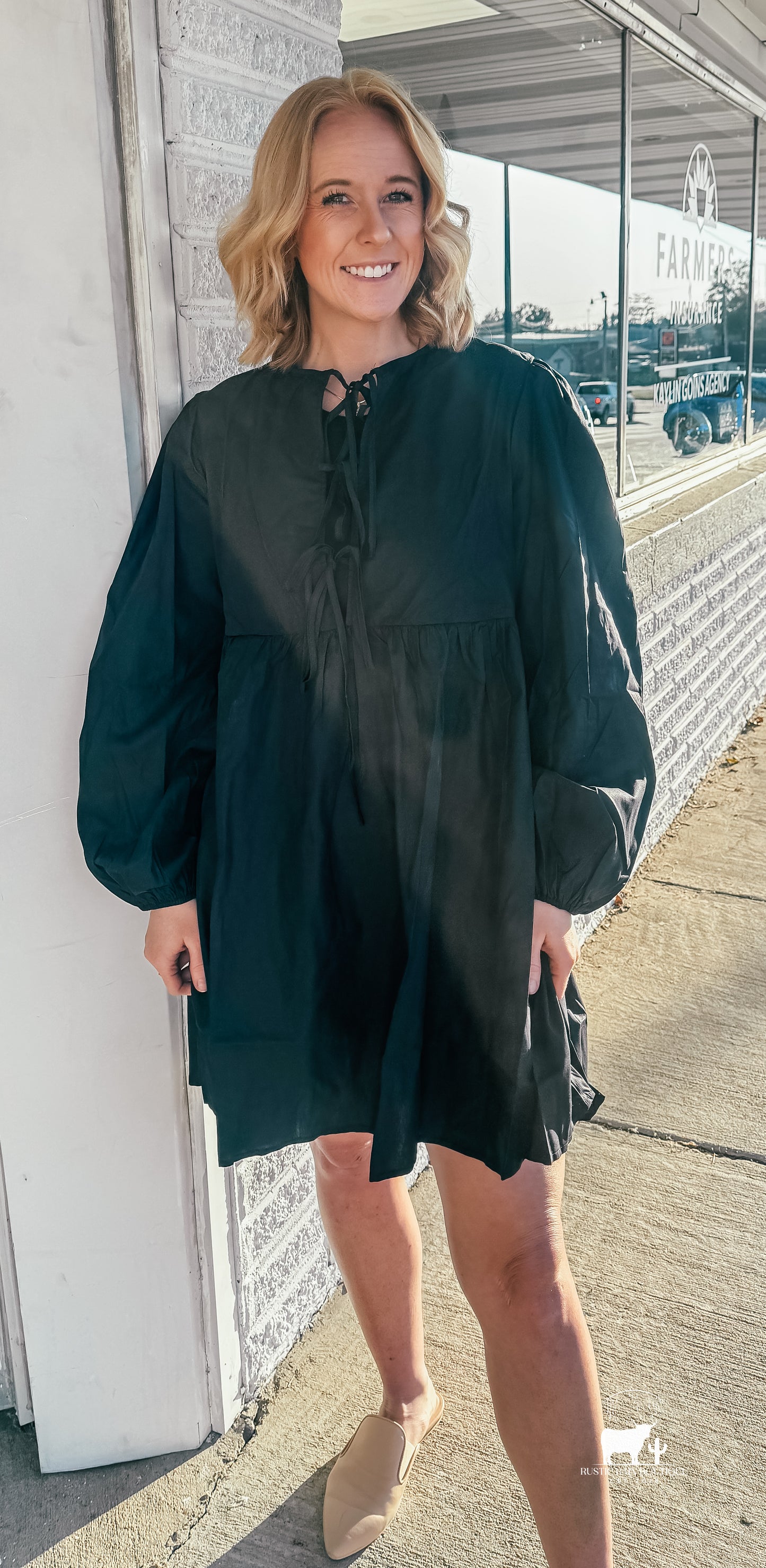 Double Take Christmas Front Tied Long Sleeve Mini Dress