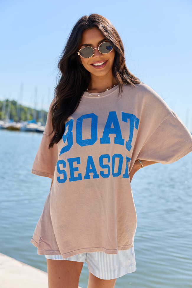 Boat Season Taupe Oversized Graphic Tee