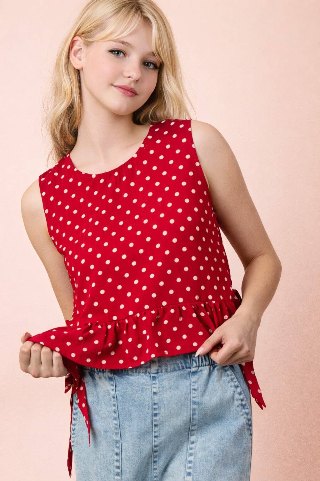 Side Tie Detail Ruffled Top