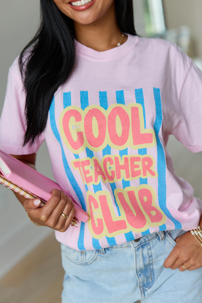 Cool Teacher Club Striped Light Pink Graphic Tee