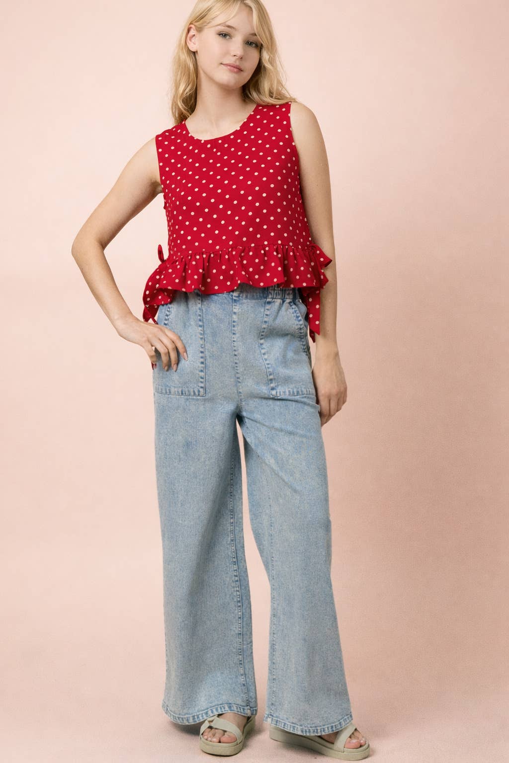 Side Tie Detail Ruffled Top