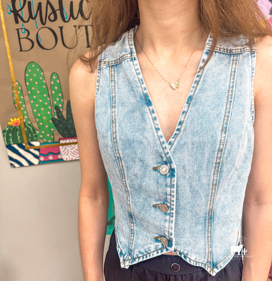 Button-Up Sleeveless Denim Vest