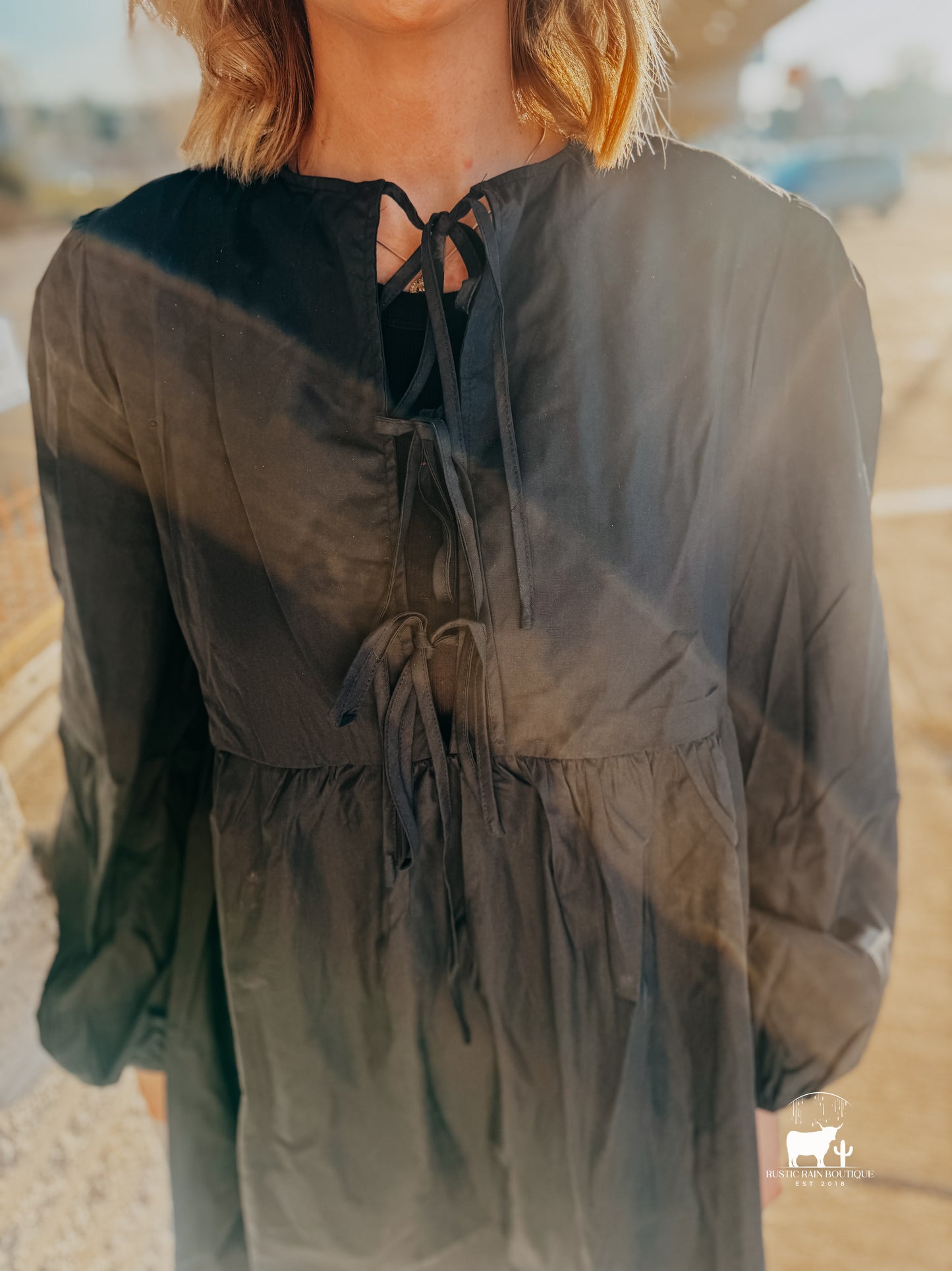 Double Take Christmas Front Tied Long Sleeve Mini Dress