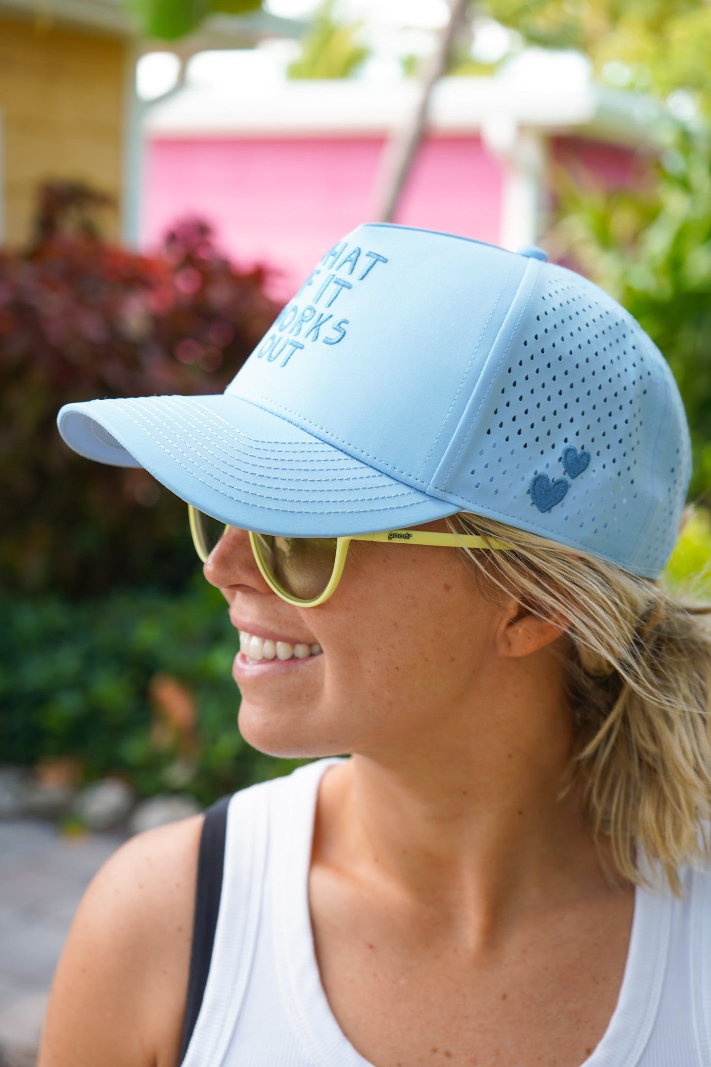 What If It Works Out - Blue Performance Trucker Hat
