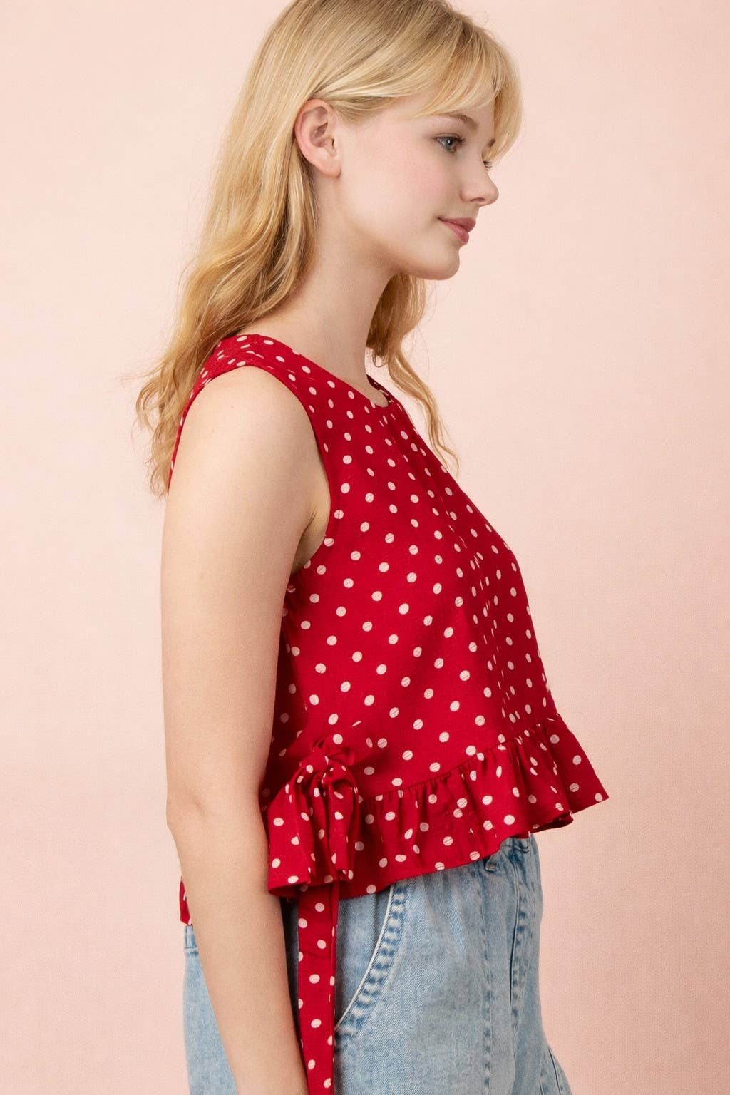 Side Tie Detail Ruffled Top