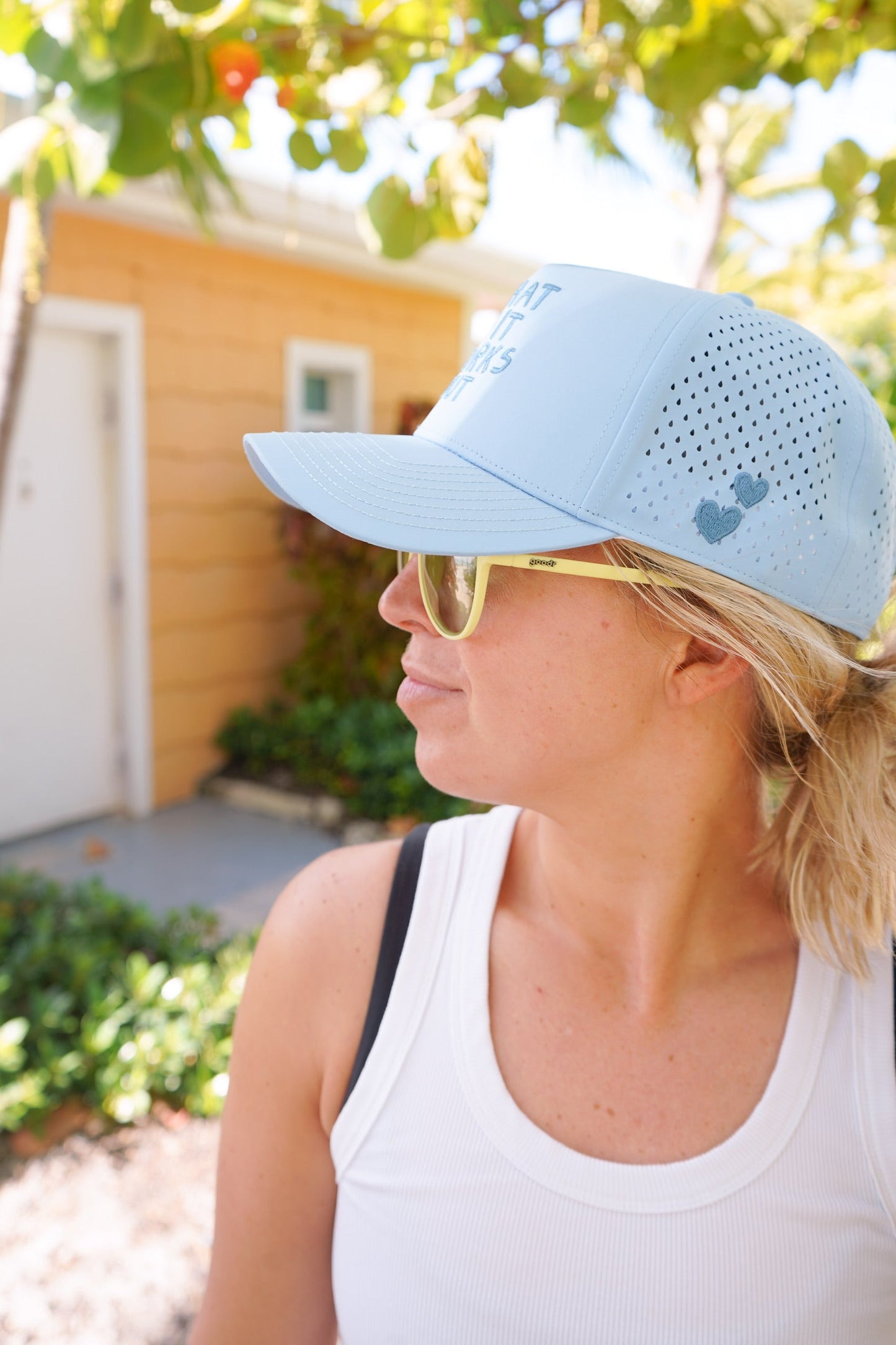 What If It Works Out - Blue Performance Trucker Hat