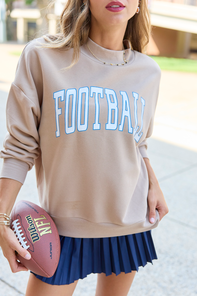Varsity Football Taupe Graphic Mock Neck Sweatshirt