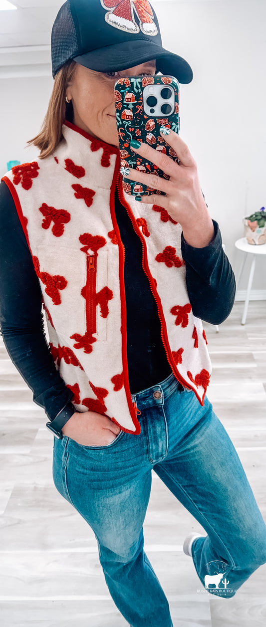 Textured Bow & Floral Printed Vest