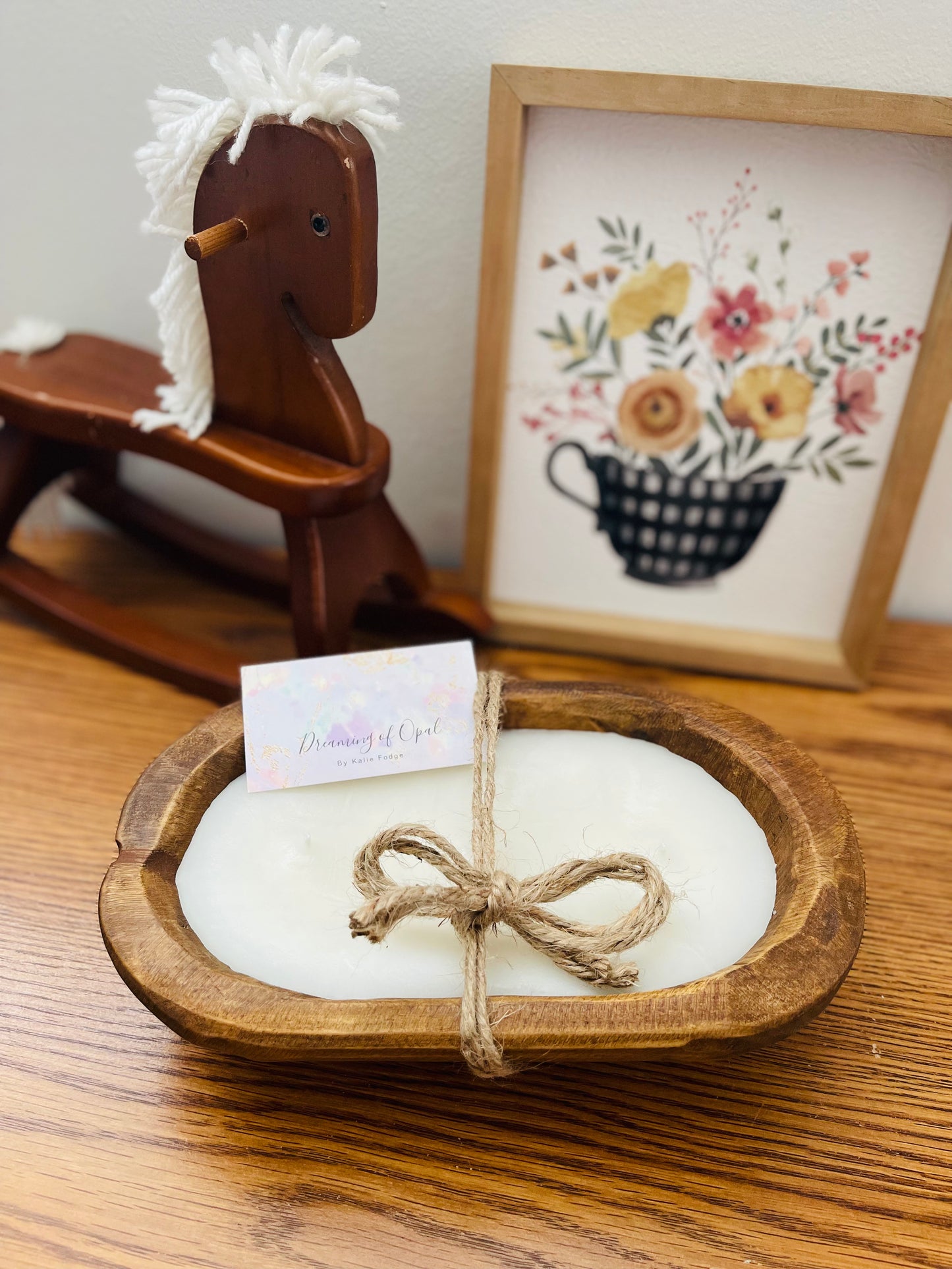 Small Wooden Dough Bowl Candles