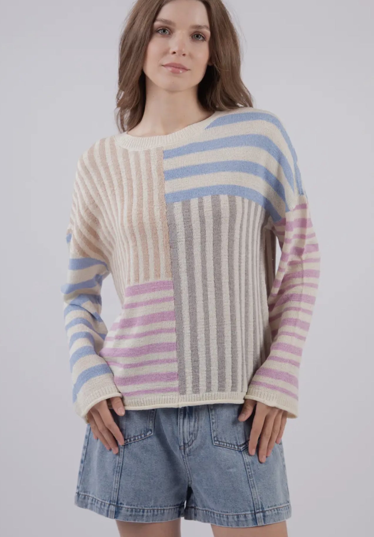 Multi Color Stripe Oversized Light Knit Sweater