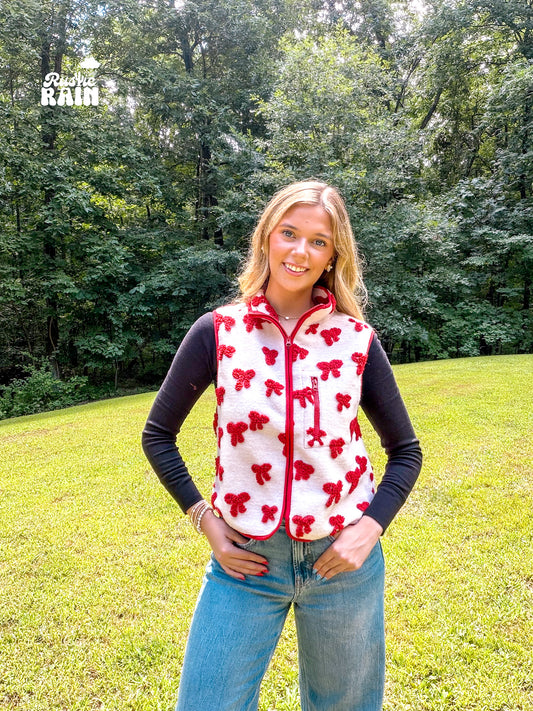 Textured Bow & Floral Printed Vest