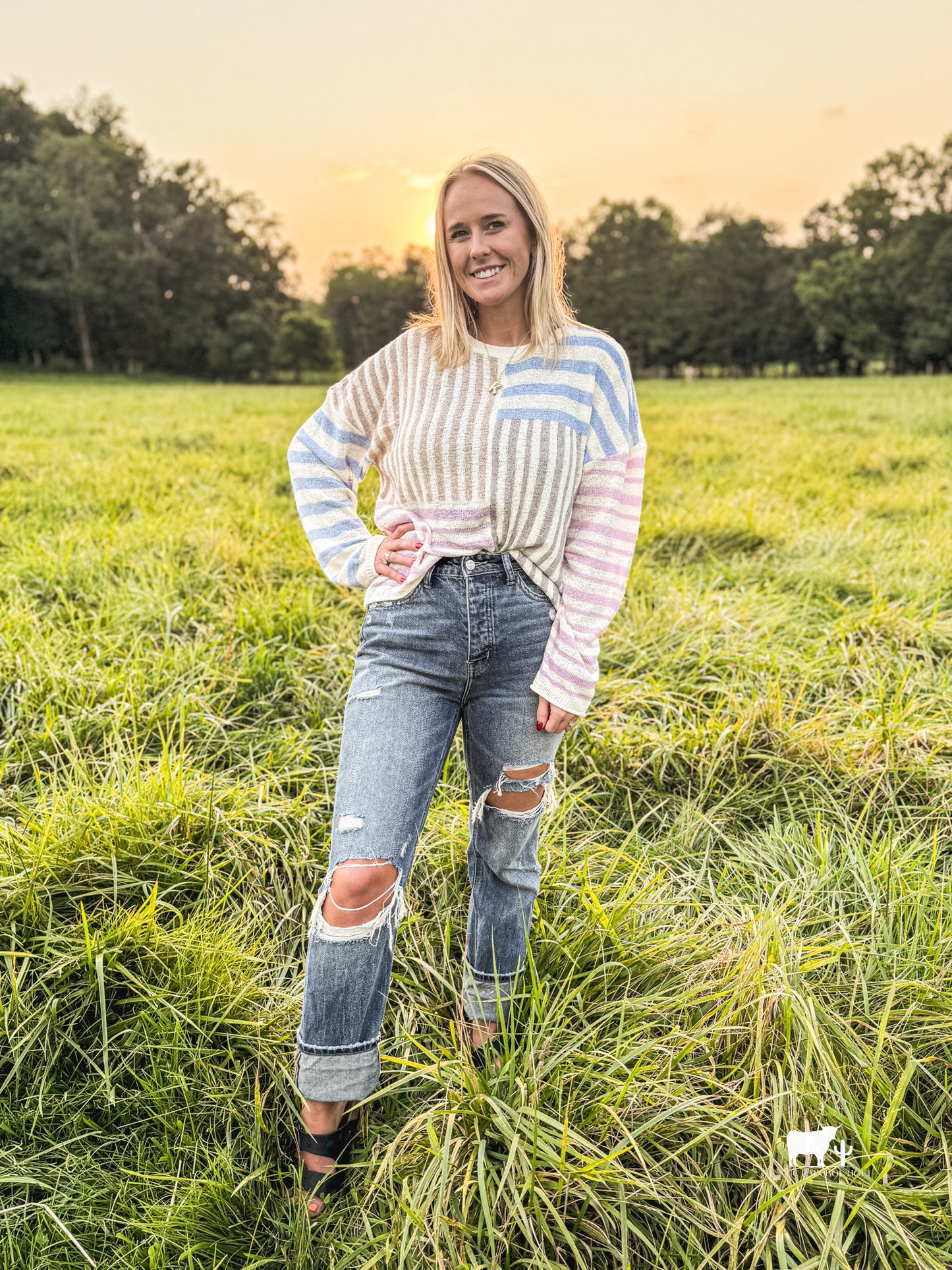 Multi Color Stripe Oversized Light Knit Sweater