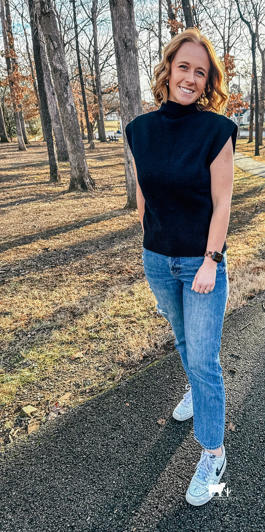 Soft Knit Sweater Vest Top: BLACK