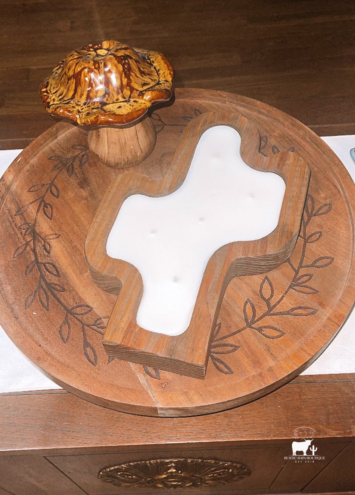 Cactus Shaped Wooden Dough Bowl Candles