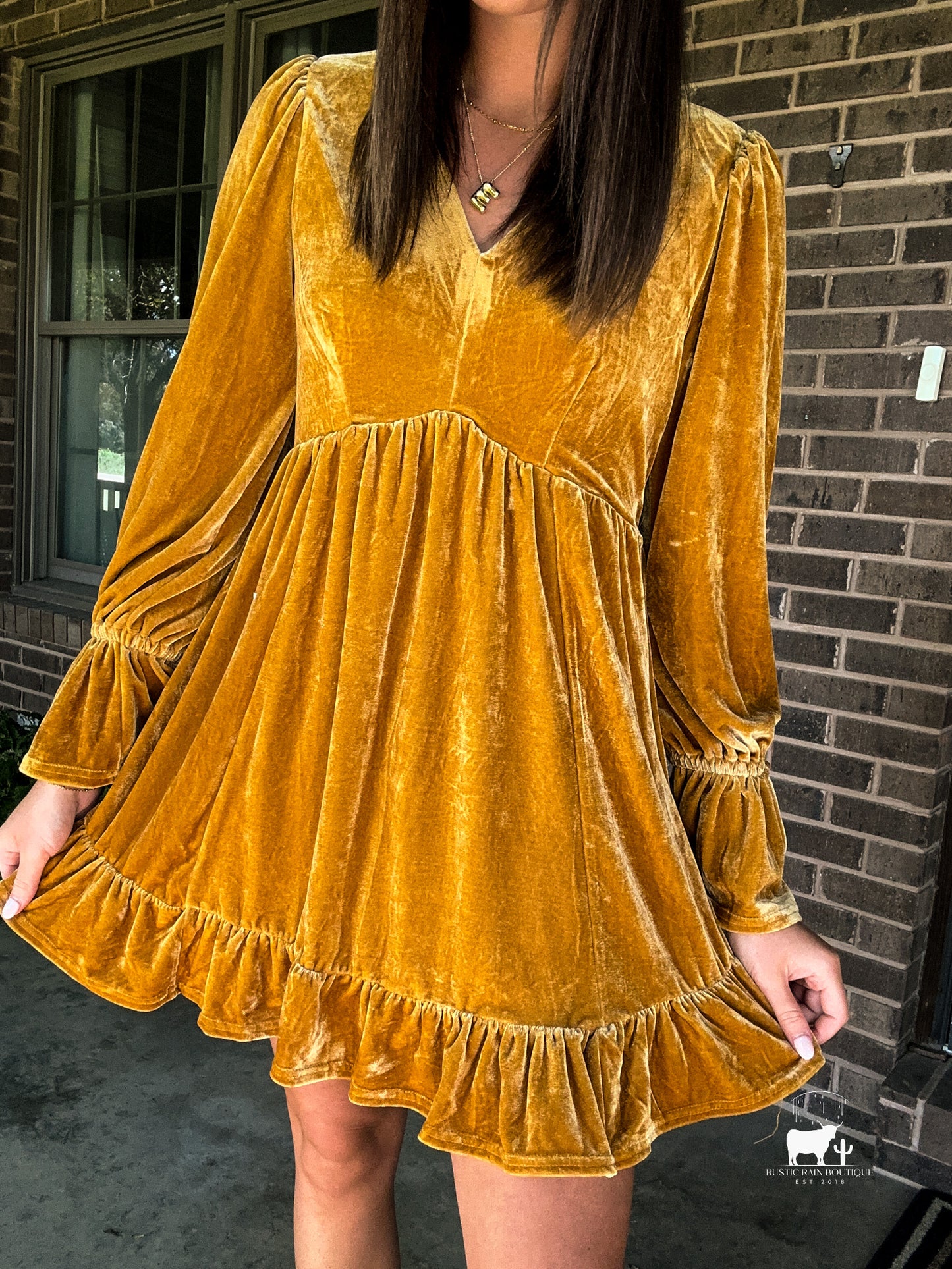 Velvet Sleeve Dress- Mustard