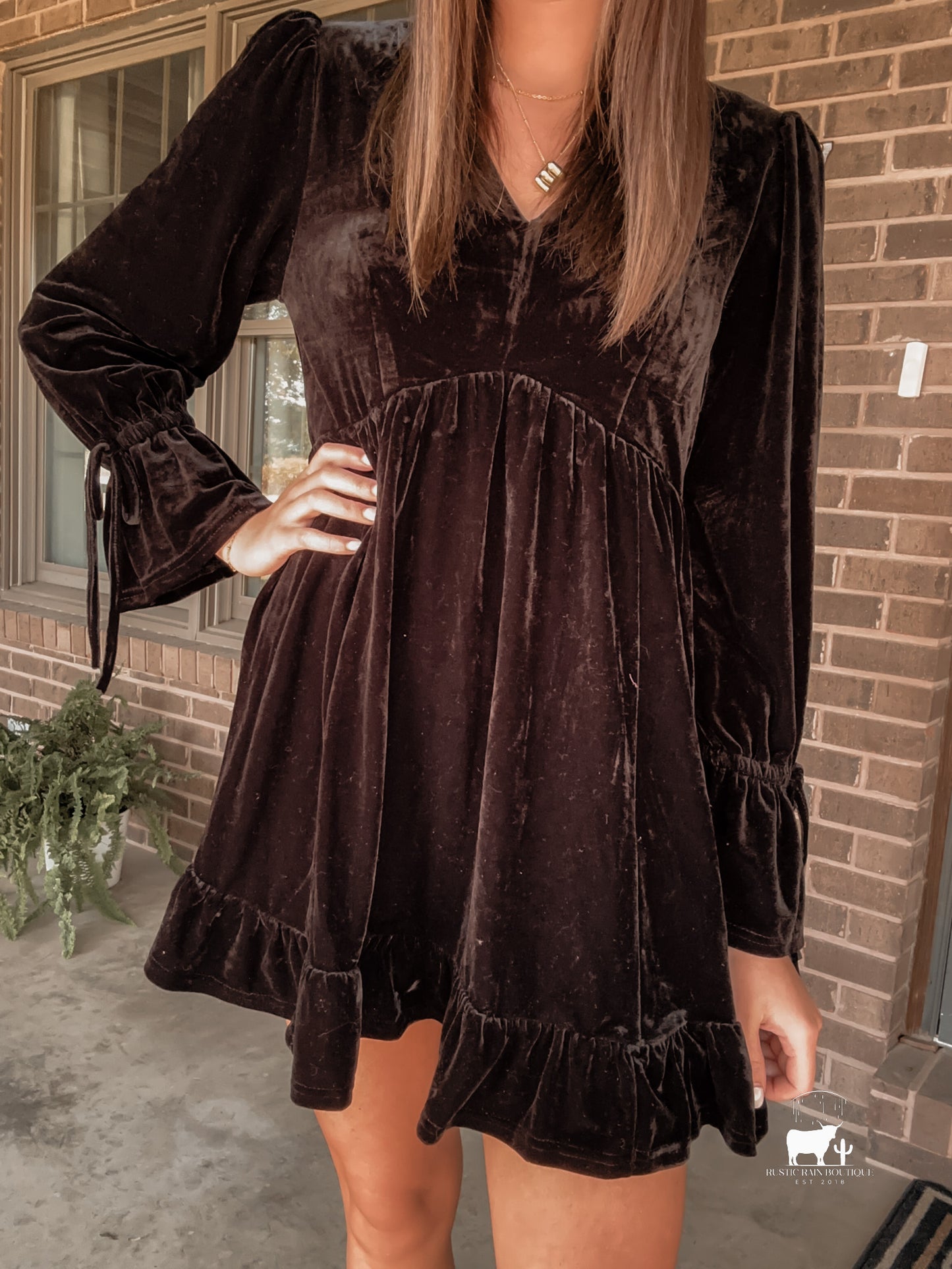 Velvet Sleeve Dress- Black