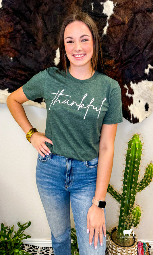 Thankful - Hunter Green Graphic T