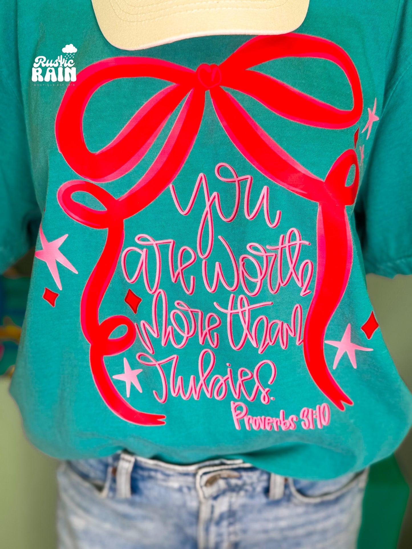You are Worth More Than Rubies-Turquoise Comfort Color Graphic T