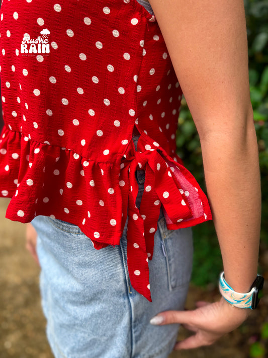 Side Tie Detail Ruffled Top