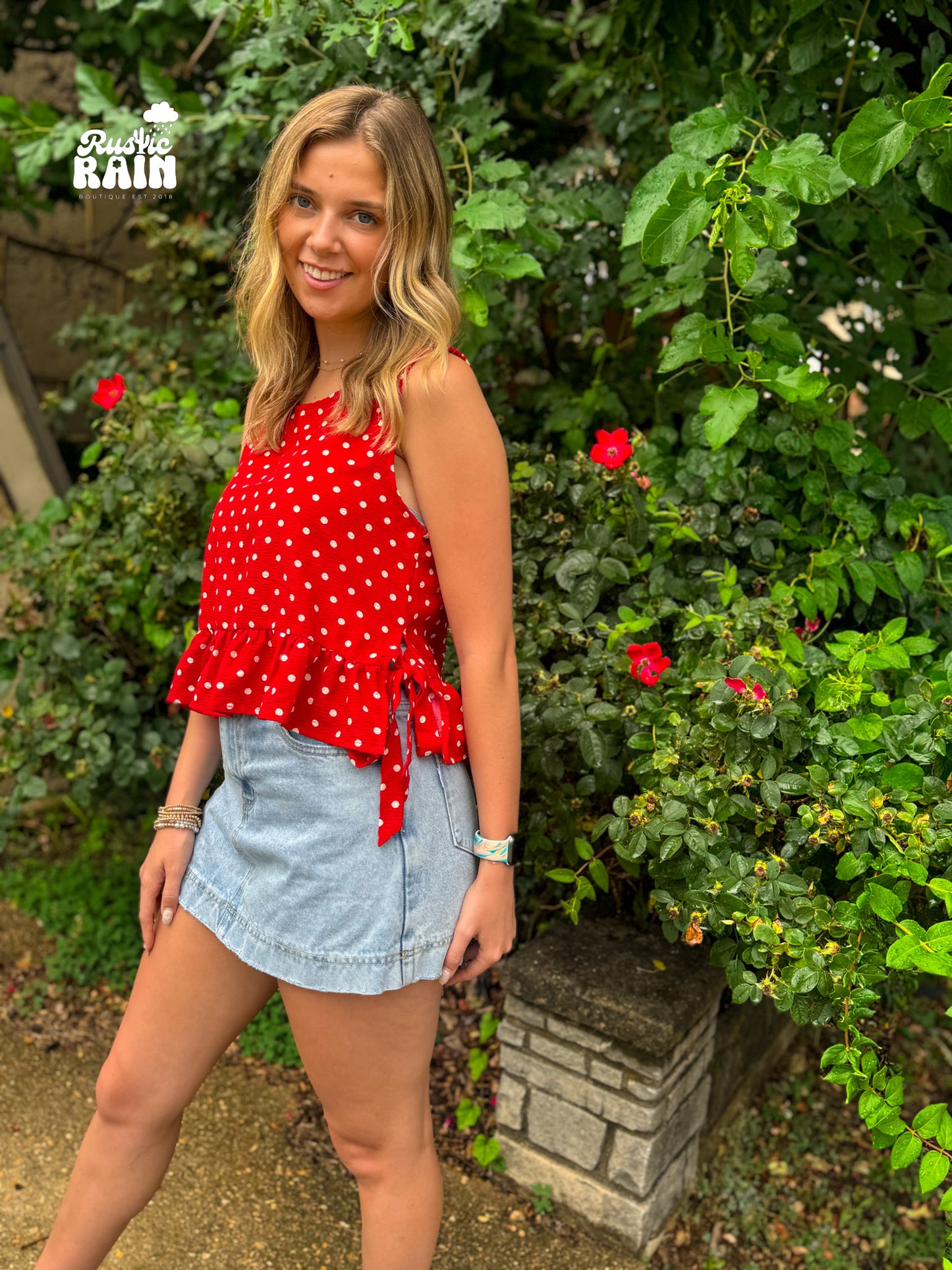Side Tie Detail Ruffled Top
