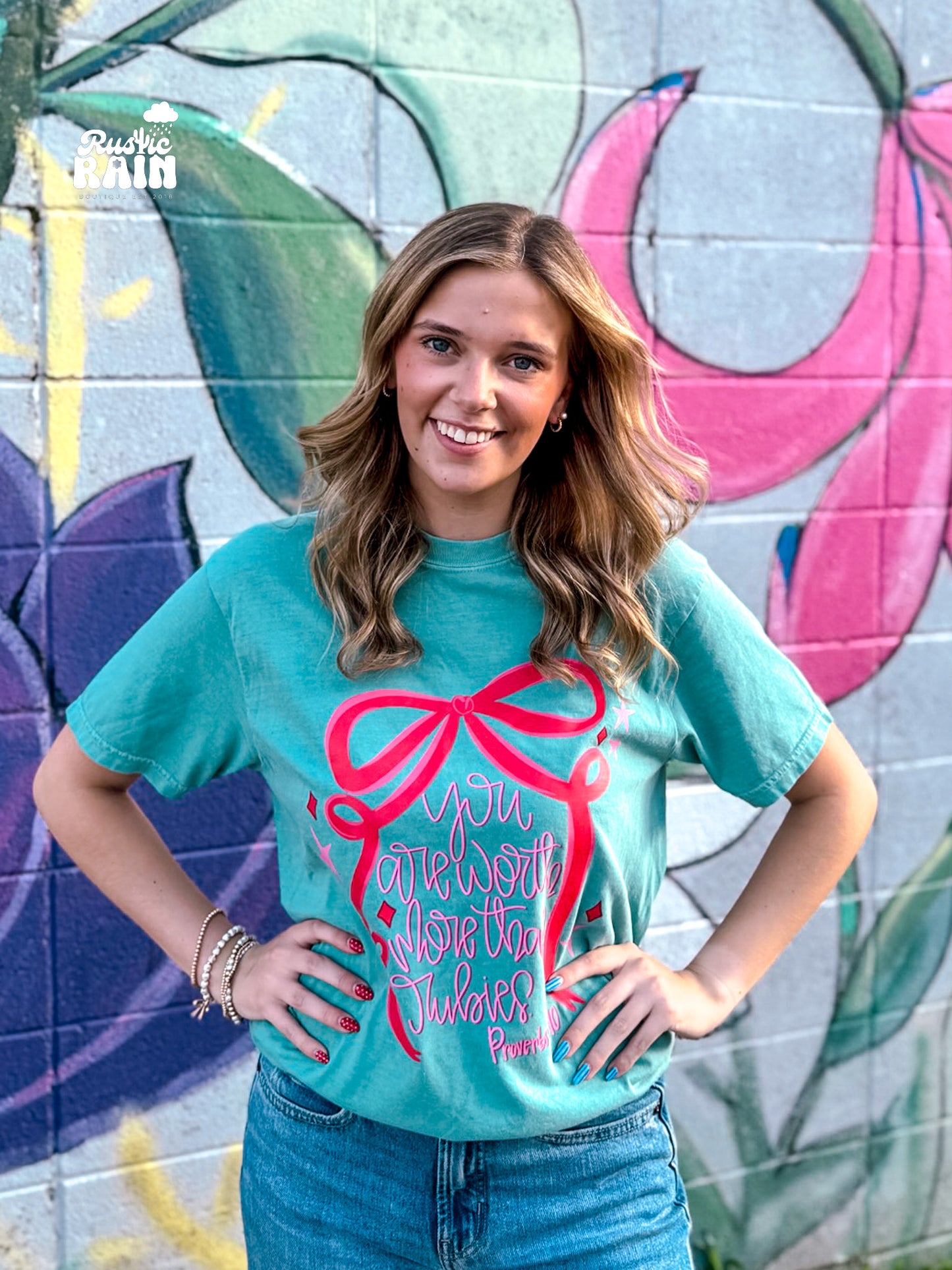 You are Worth More Than Rubies-Turquoise Comfort Color Graphic T