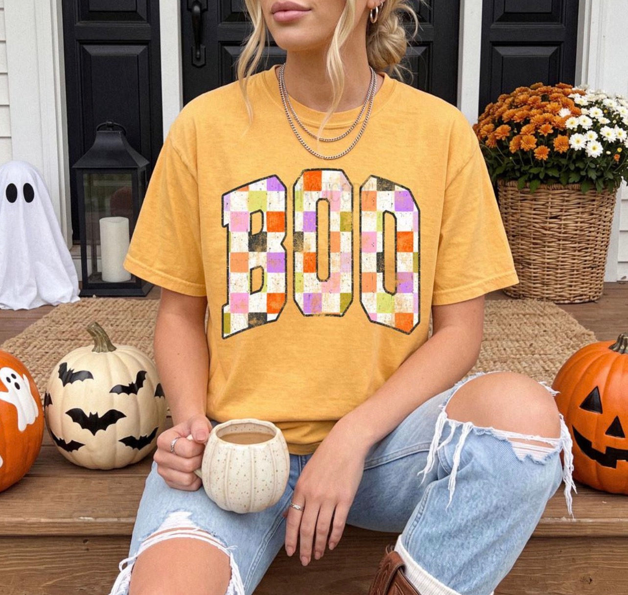 Checkered Boo Adult Graphic