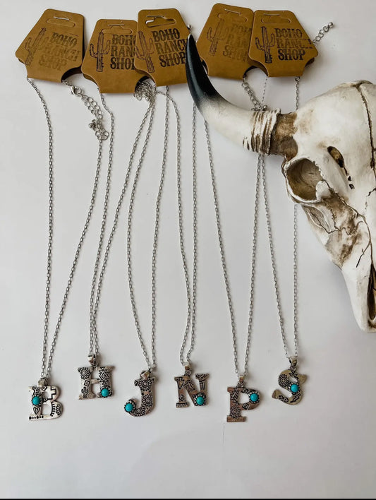 Initial Stamped Turquoise Teardrop Necklace