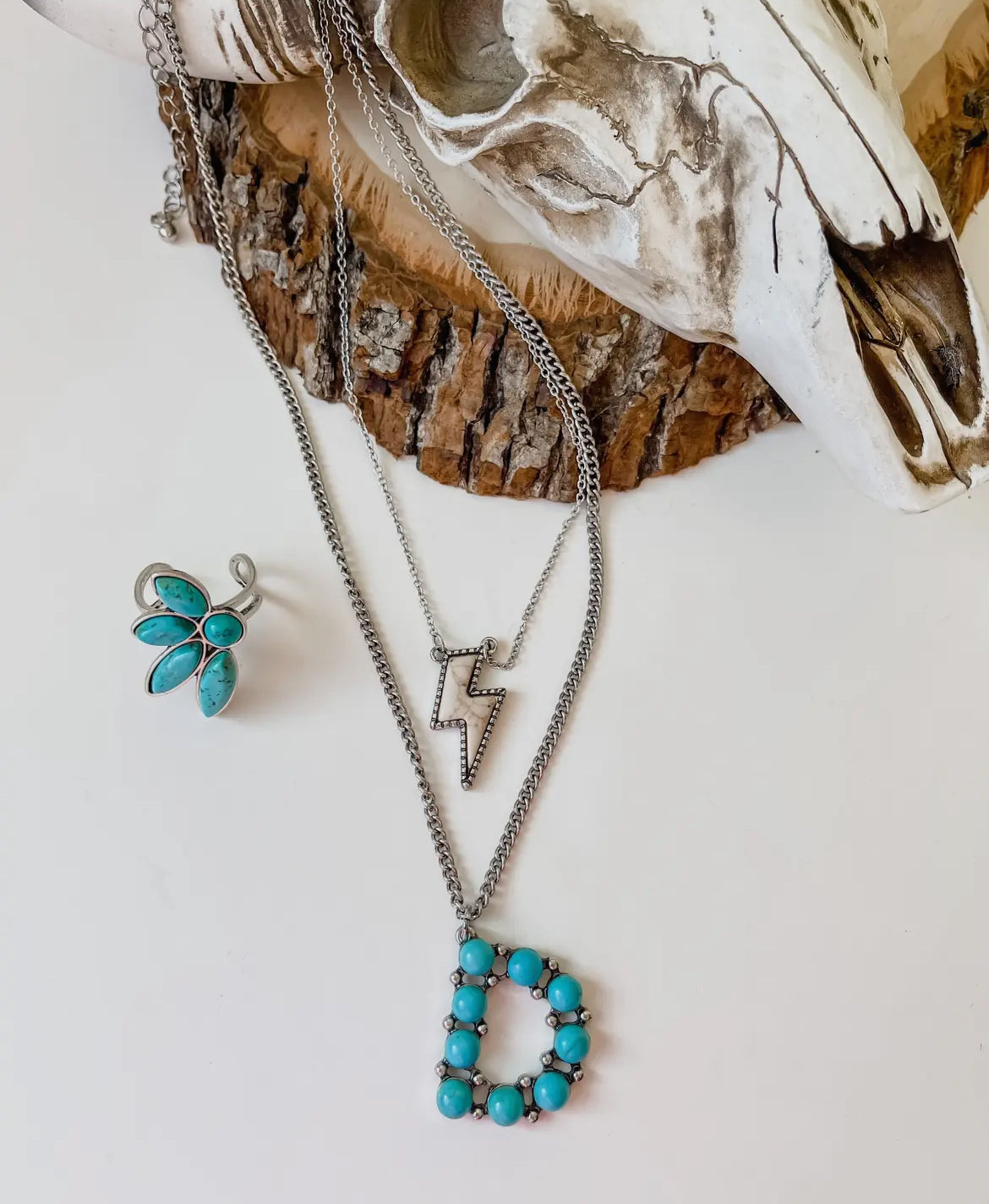 Western Turquoise Oval Stone Initial Necklace