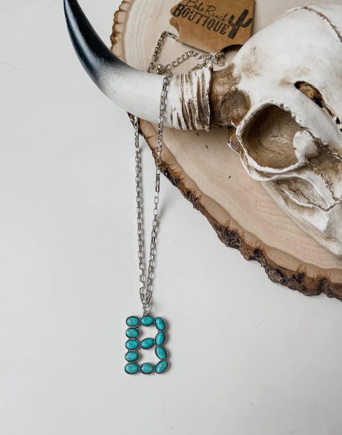 Western Turquoise Oval Stone Initial Necklace