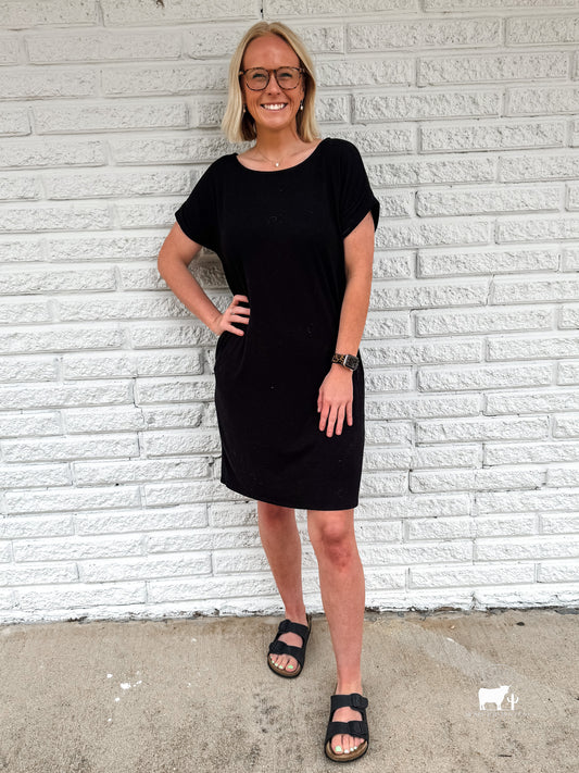 Zenana Rolled Short Sleeve Round Neck Dress