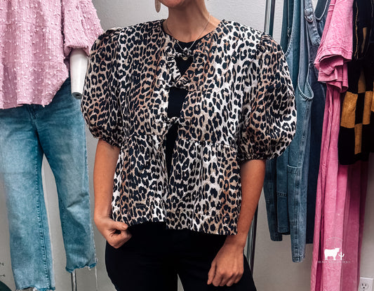 Puff Sleeve Bow Tie Blouse