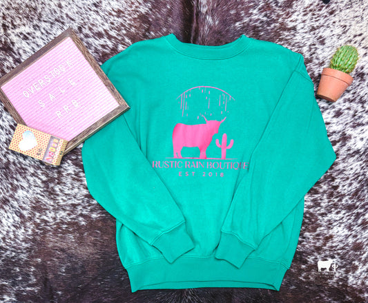 Kelly Green RRB Logo Crew-PINK Logo