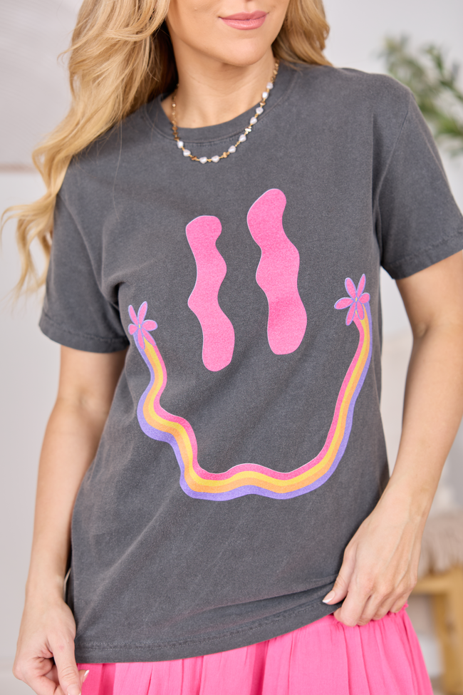 Retro Smiley Dark Grey Comfort Colors Graphic Tee