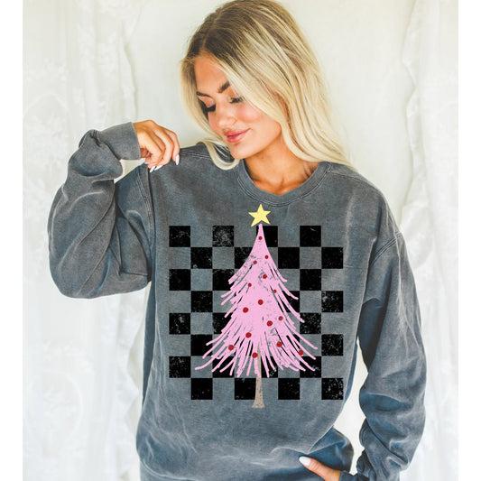 Pink Tree with Check Background Graphic